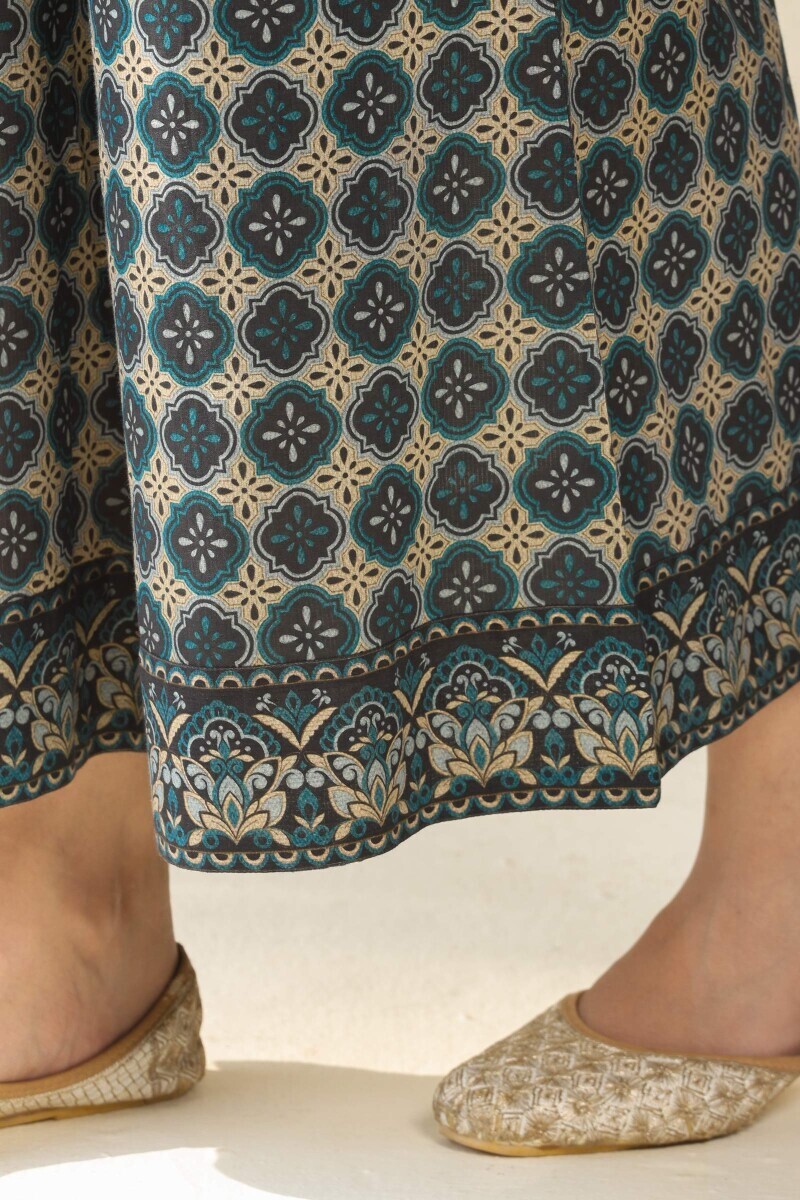 Black Printed Cotton Dobby Palazzo
