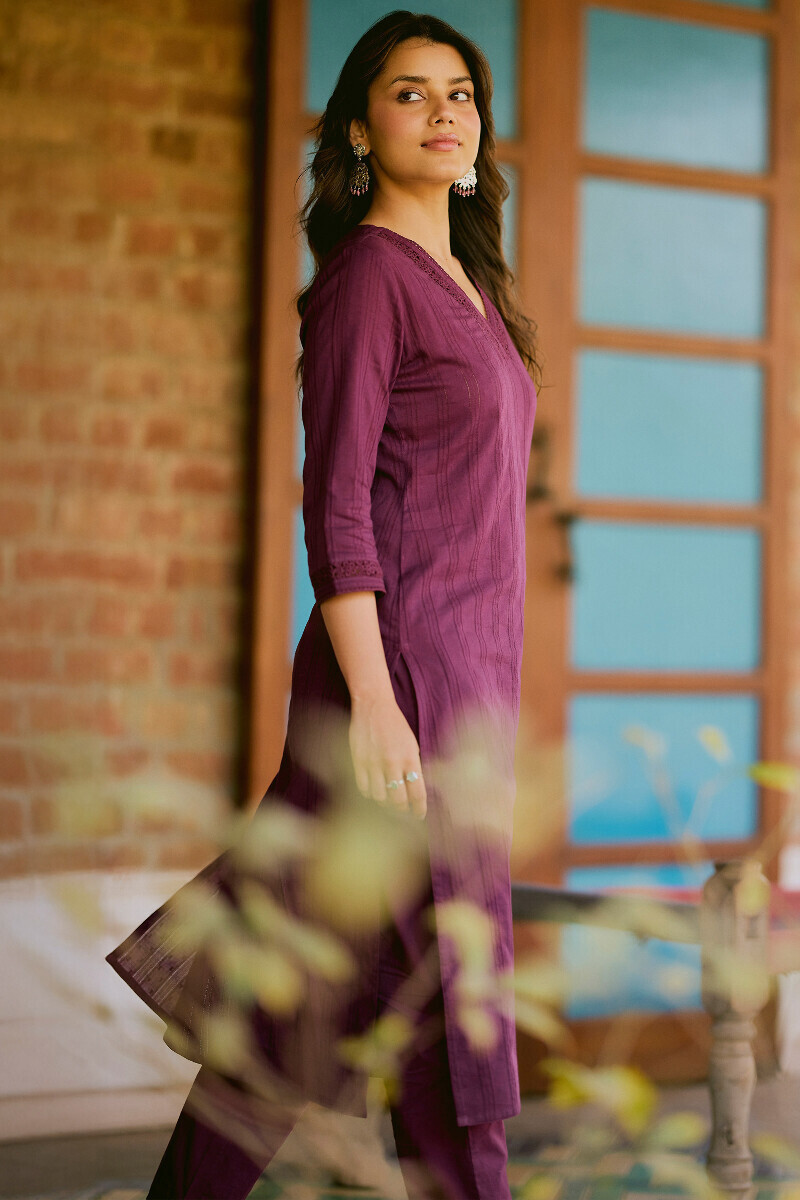 Purple Handcrafted Cotton Narrow Pants