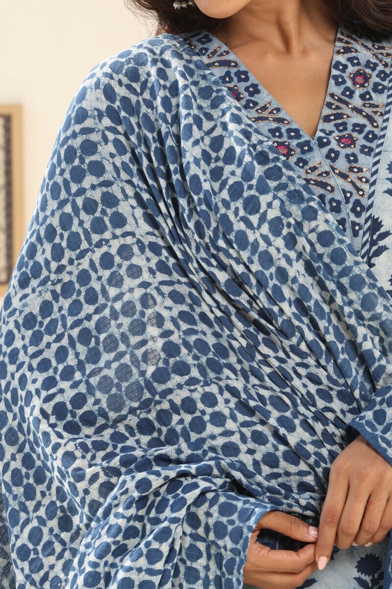 Indigo Hand Block Printed Kota Dupatta