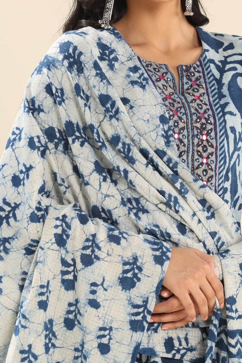Indigo Hand Block Printed Kota Dupatta