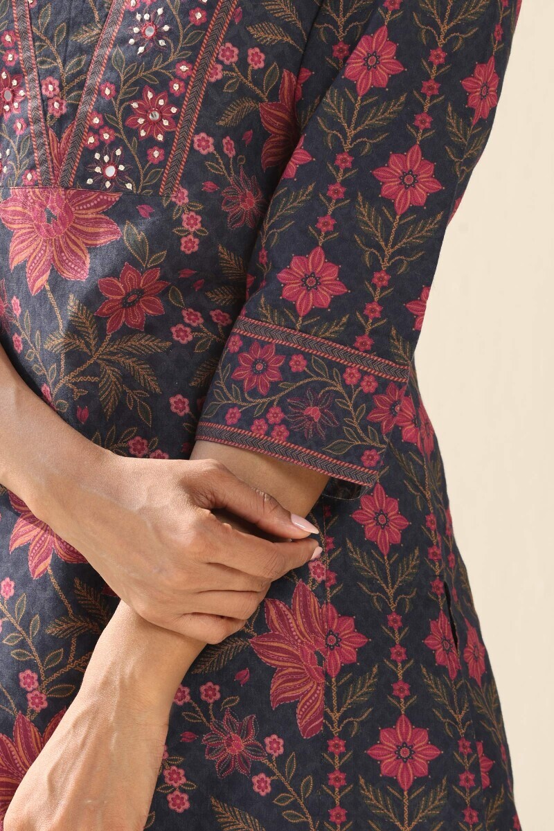 Blue Printed Straight Cotton Kurta