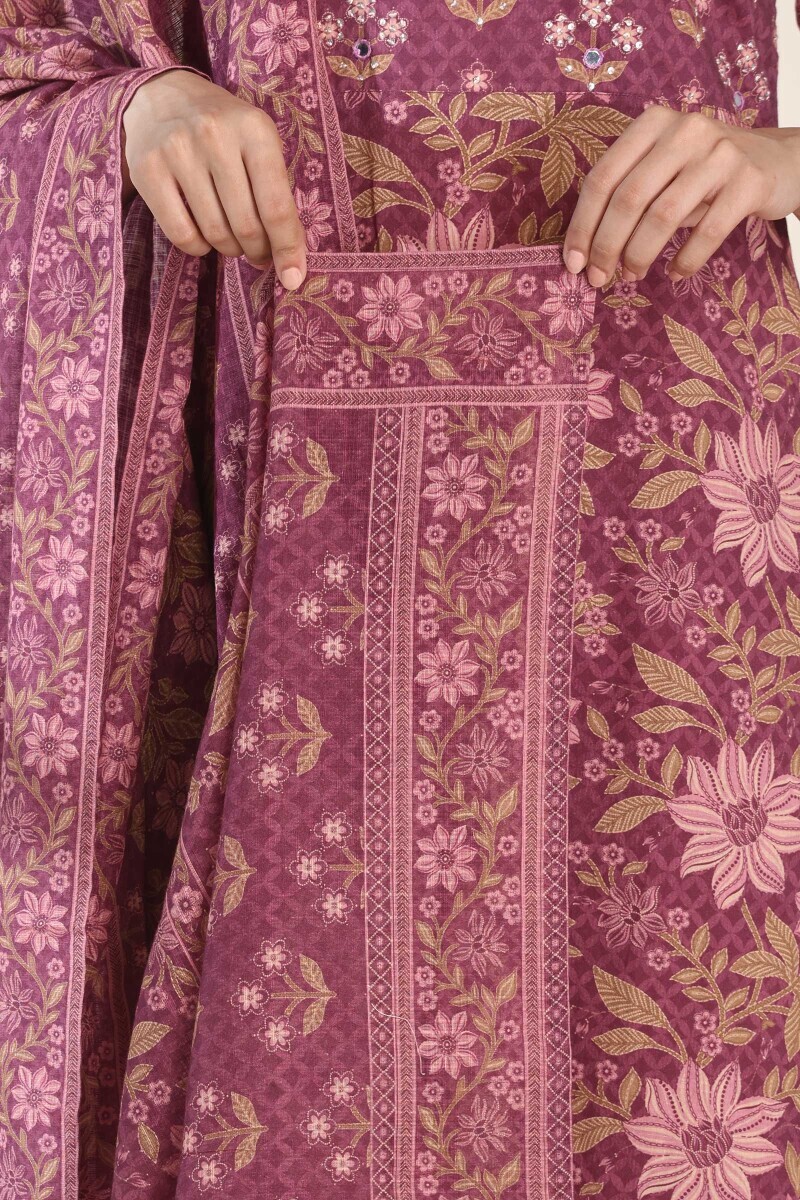 Purple Printed Kota Dupatta