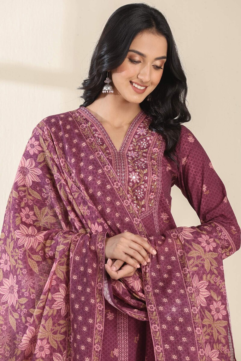 Purple Printed Kota Dupatta