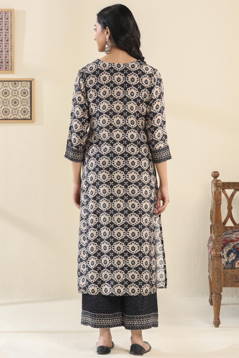 Black Printed Straight Viscose Kurta