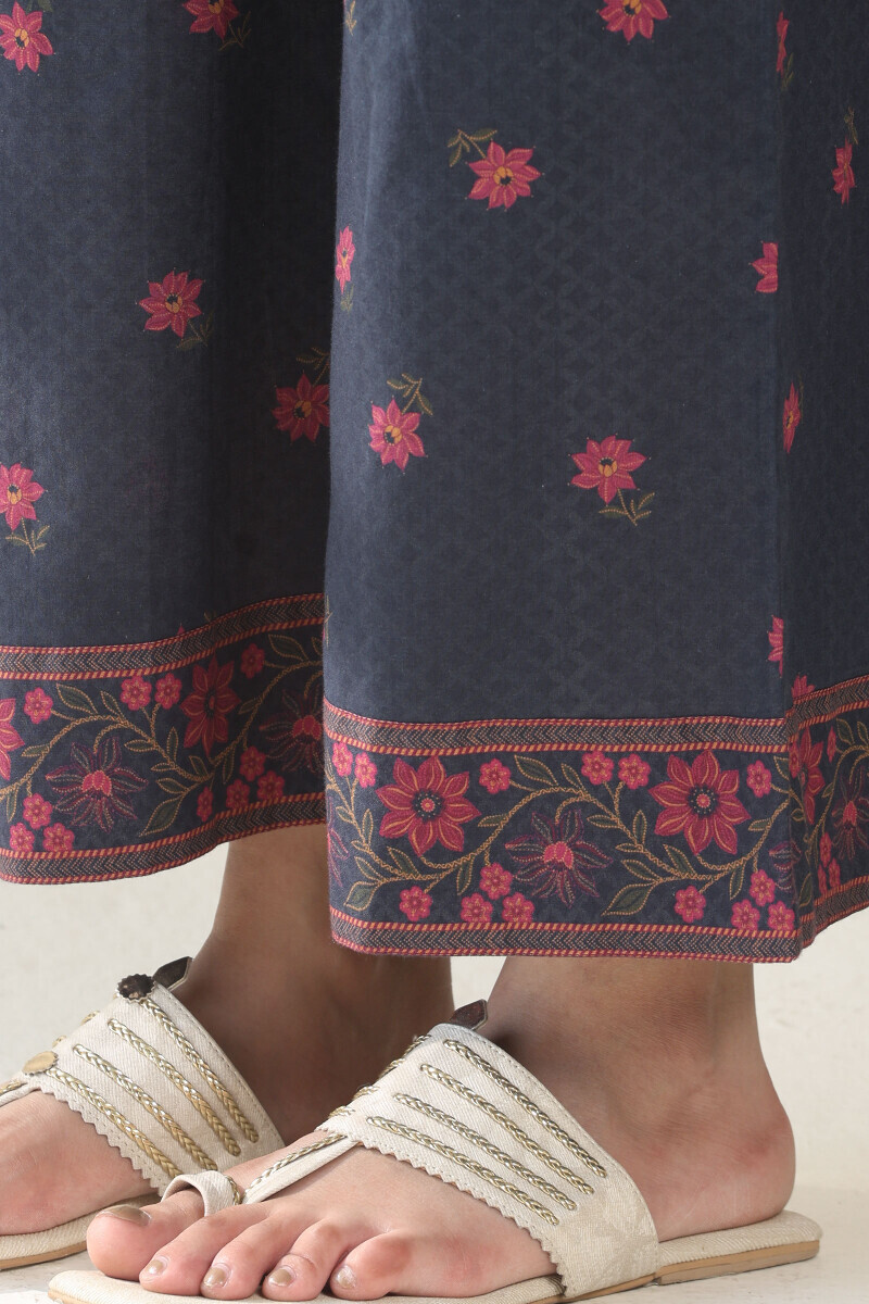 Navy Blue Printed Cotton Farsi