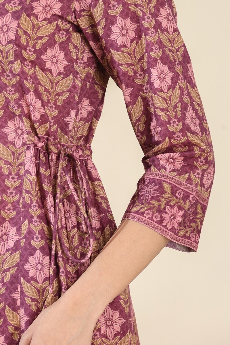 Purple Printed A-Line Cotton Kurta