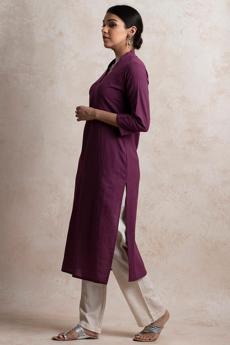 Purple Handcrafted Straight Cotton Kurta