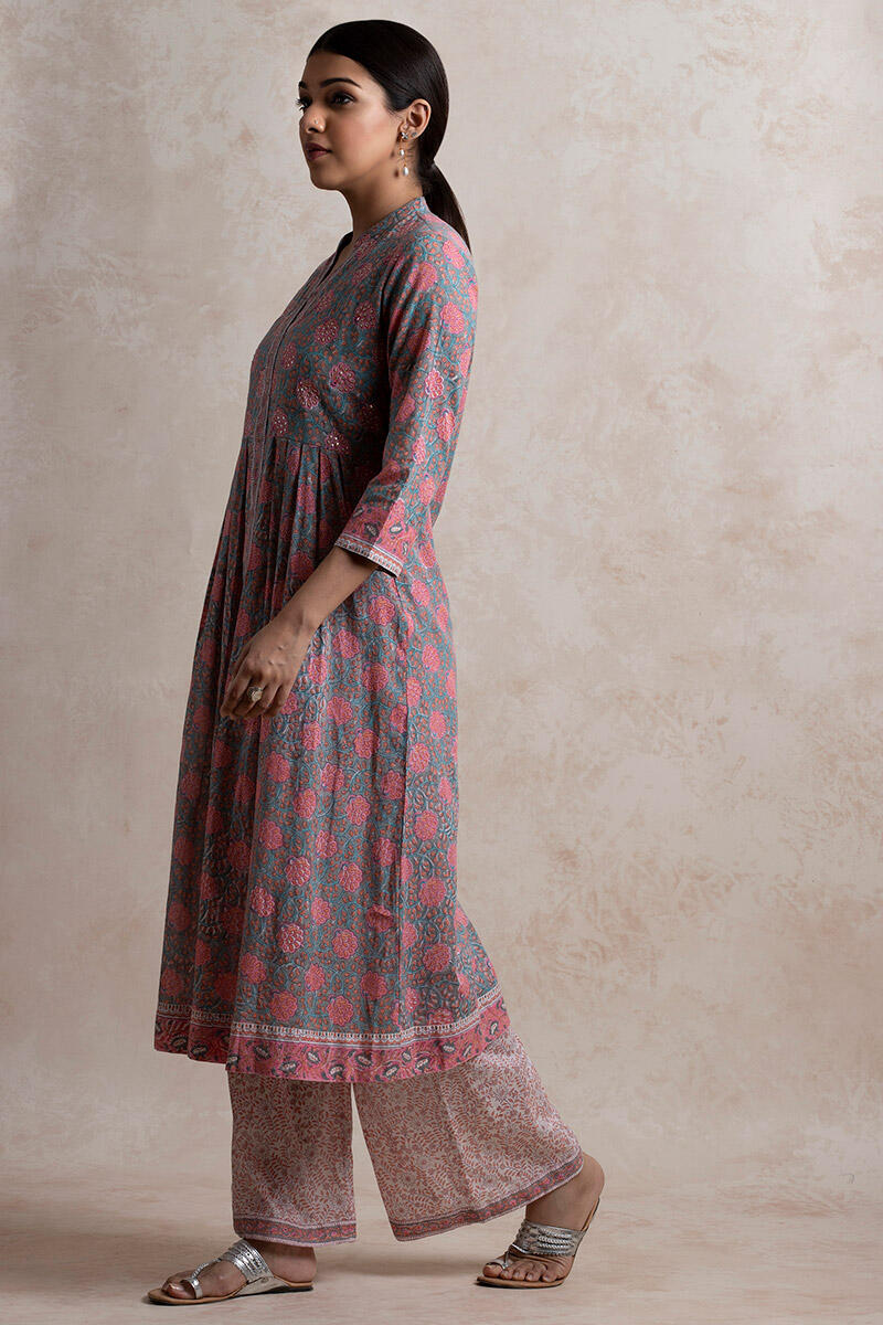 Sanganeri Block Printed A-line Cotton Kurta