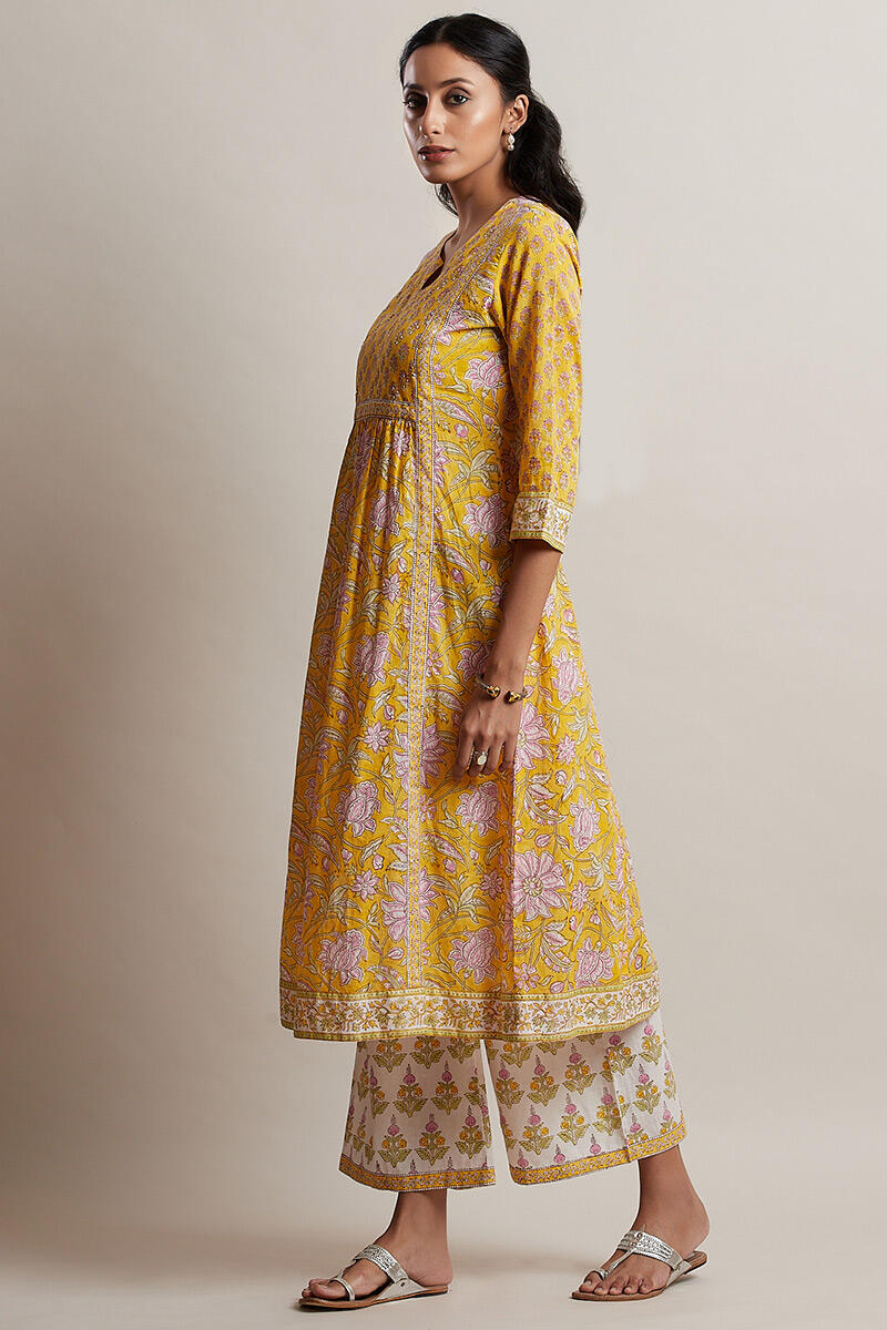 Sanganeri Block Printed A-line Cotton Kurta