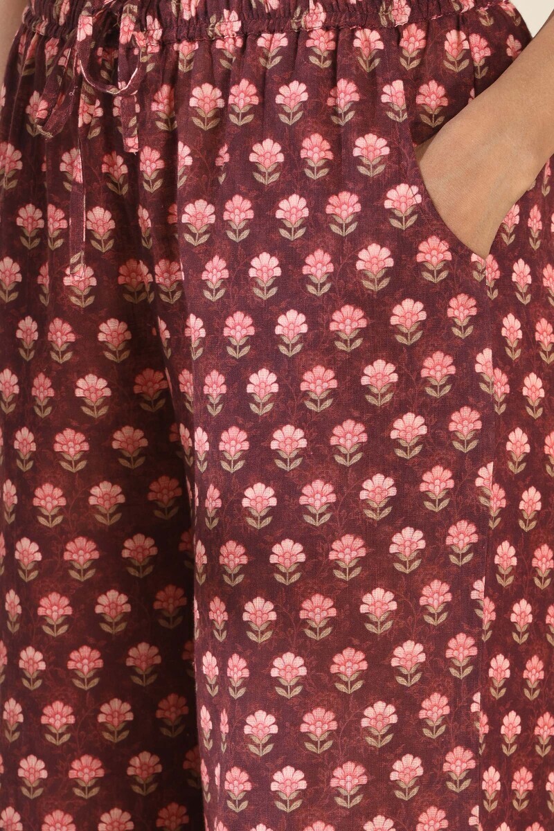 Brown Printed Cotton Slub Farsi