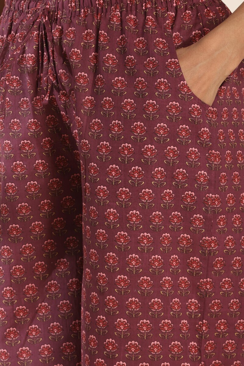 Purple Hand Printed Cotton Slub Farsi