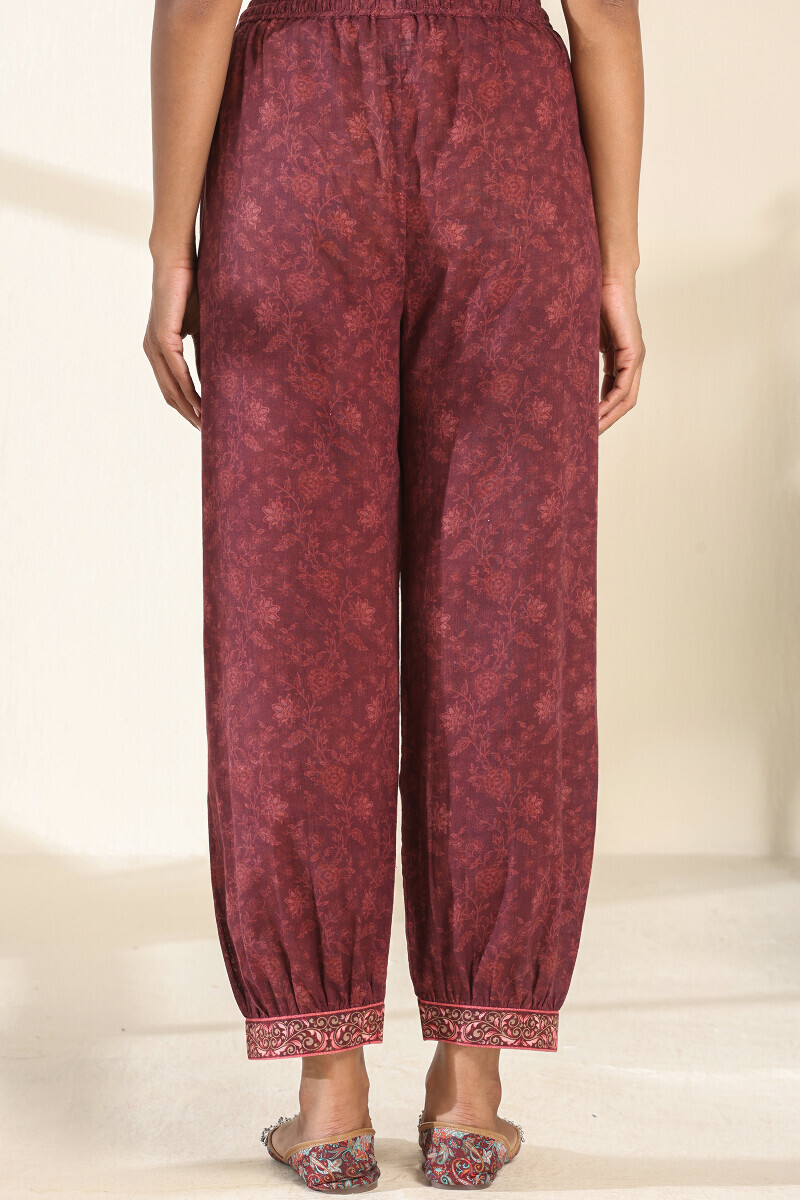Brown Printed Cotton Slub Izhaar Pants