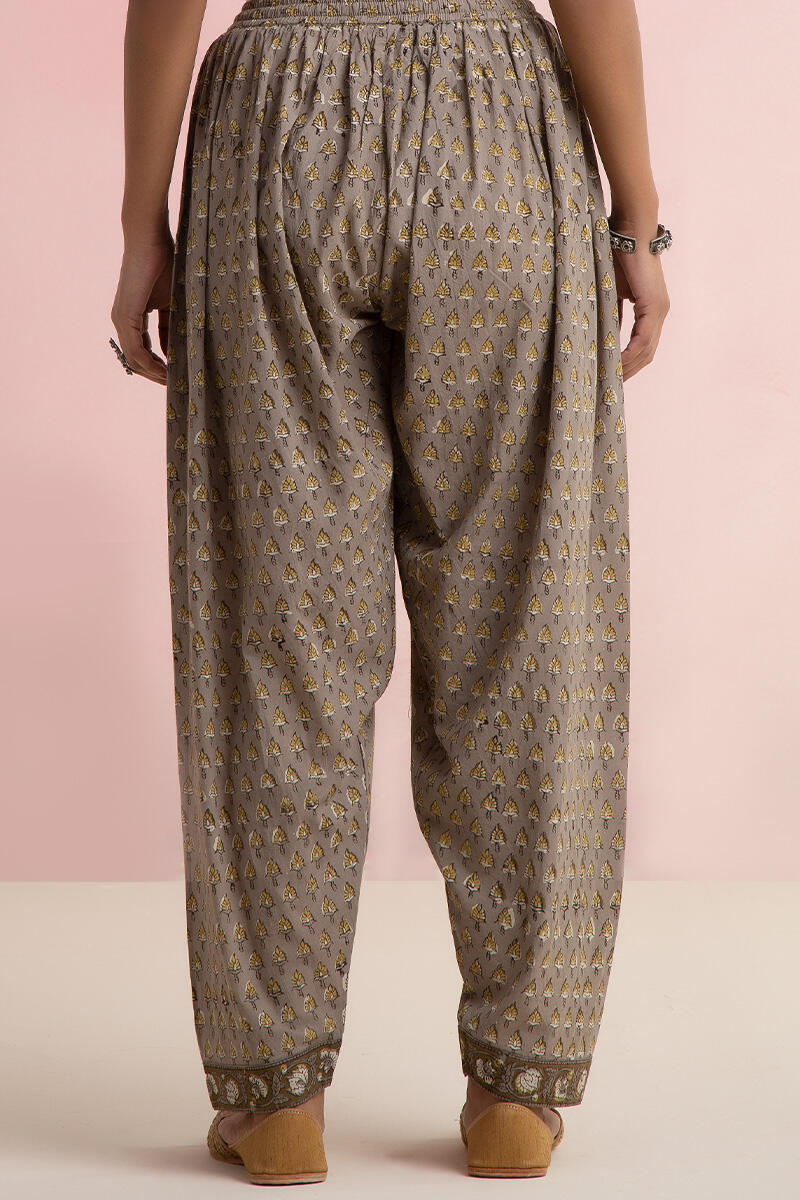 Grey Block Printed Cotton Salwar