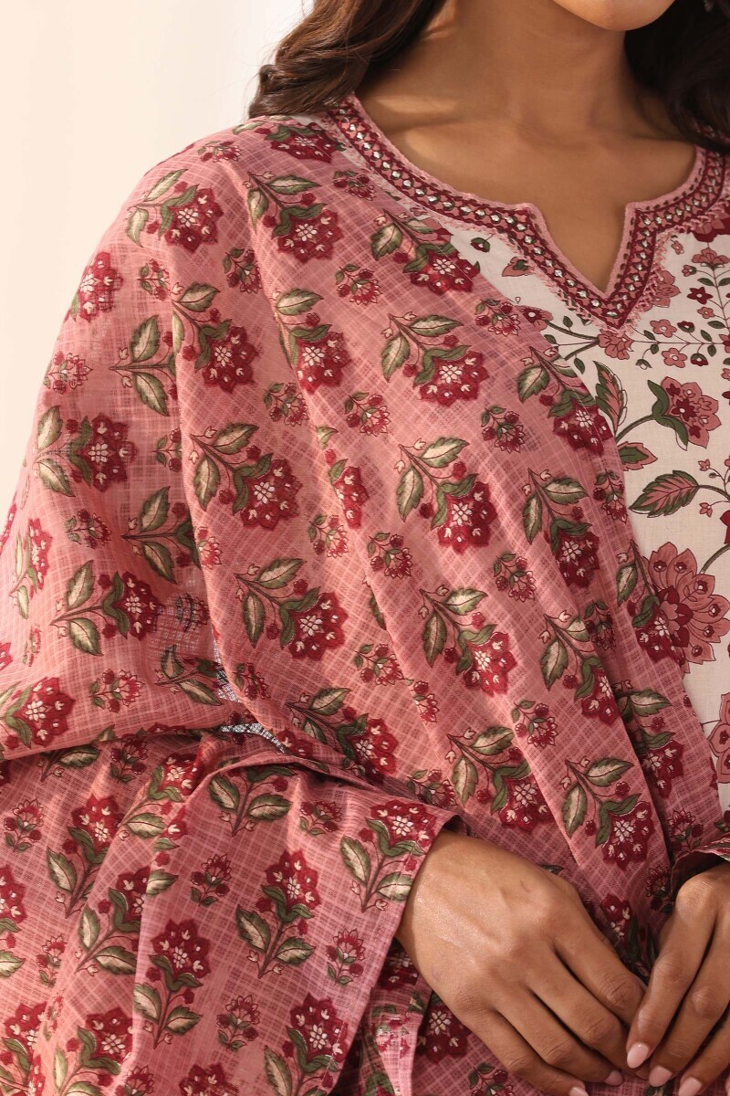 Pink Hand Printed Kota Dupatta