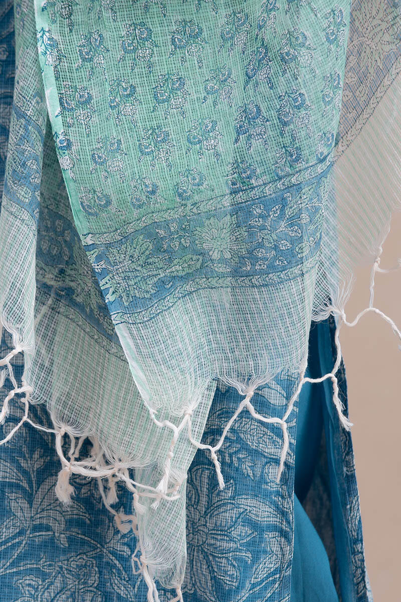 Green Block Printed Kota Dupatta
