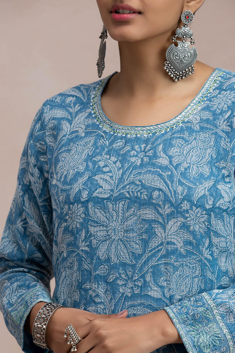 Blue Handcrafted Straight Kota Kurta