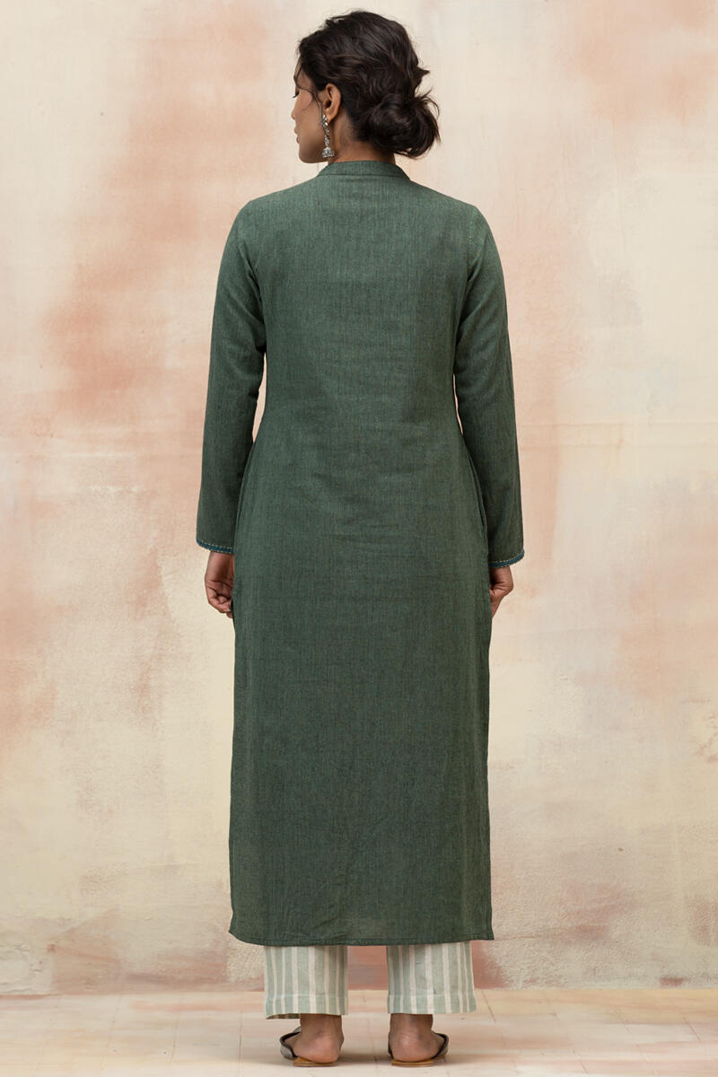 Green Handcrafted Straight Cotton Kurta