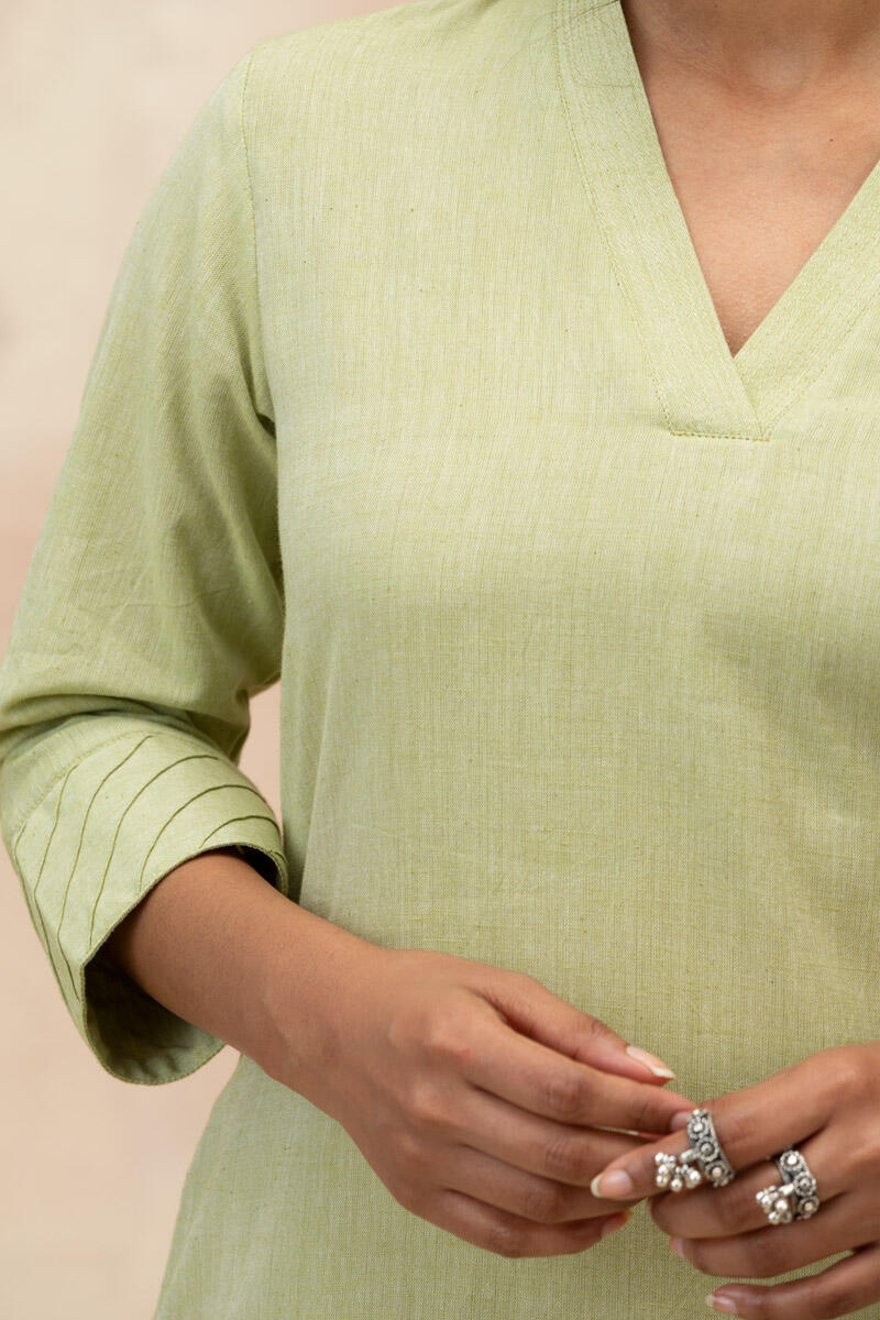 Green Handcrafted Straight Cotton Kurta