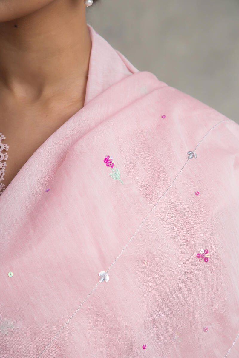 Pink Handcrafted Cotton Silk Dupatta