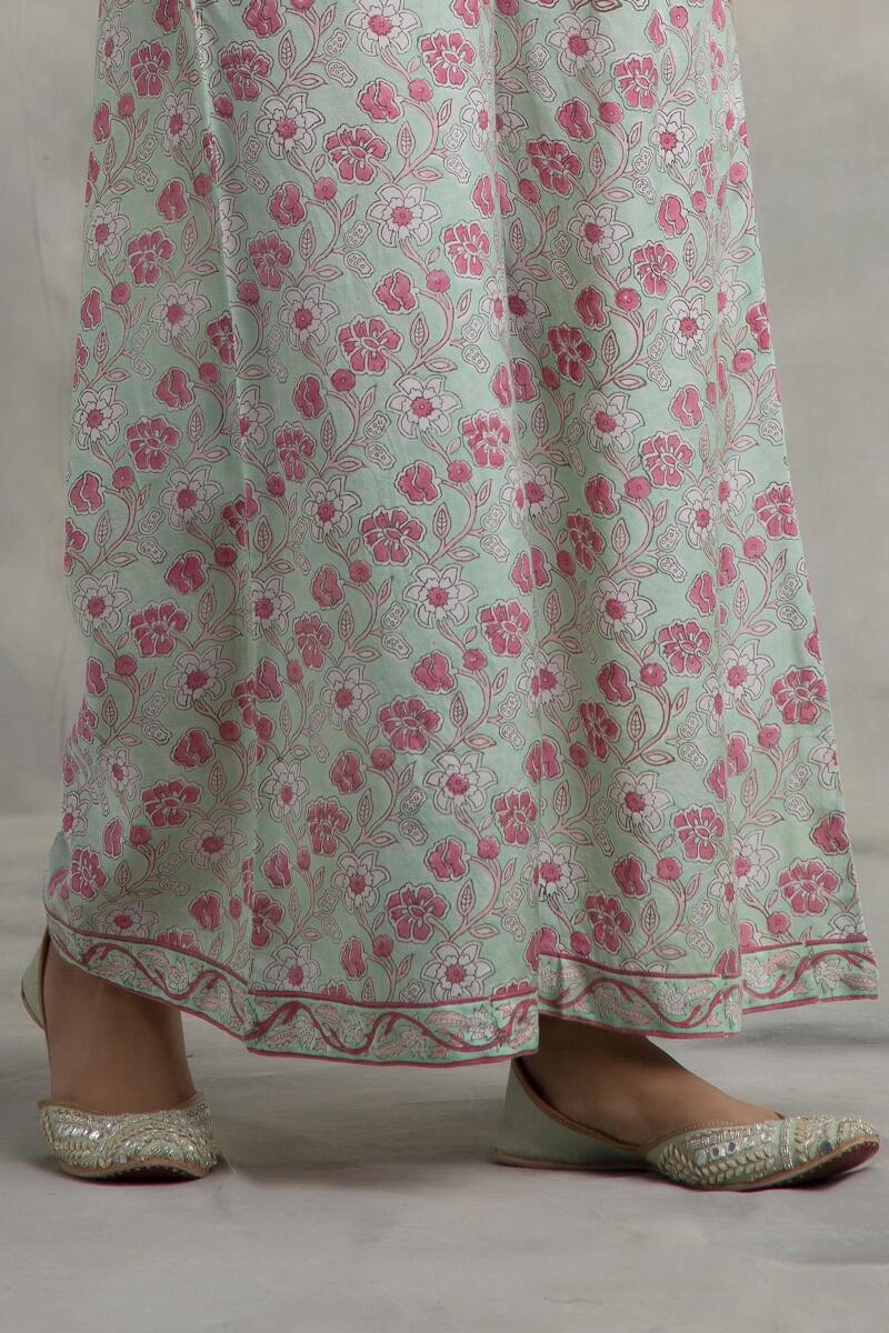Green Block Printed Muslin Palazzo