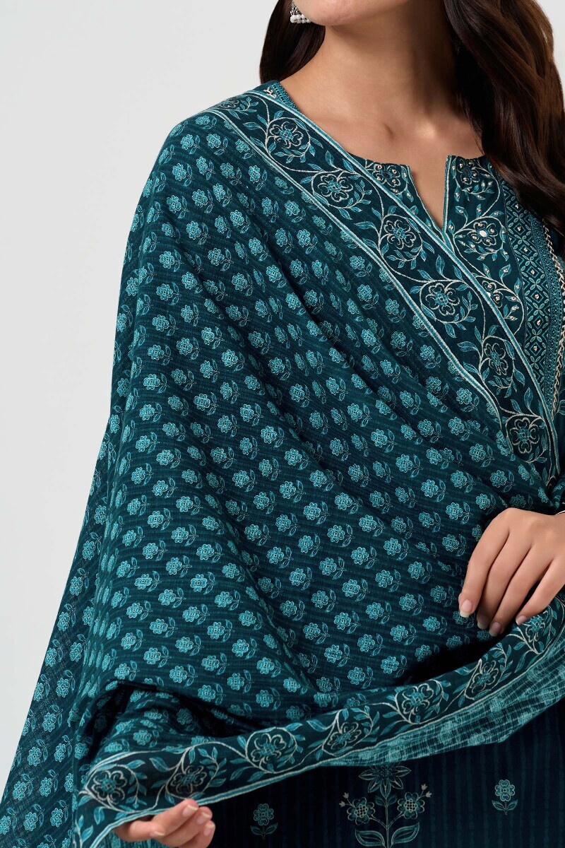 Blue Printed Kota Dupatta