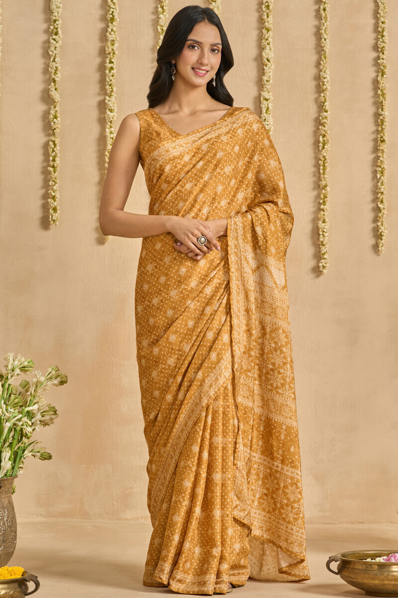 Yellow Printed Viscose Saree