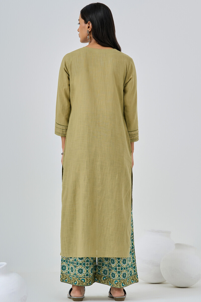 Green Handcrafted Straight Gauze Slub Kurta