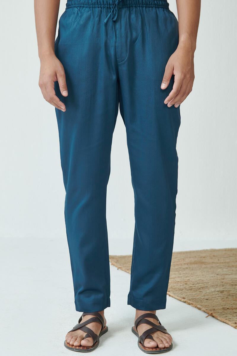 Blue Handcrafted Vegan Silk Pants