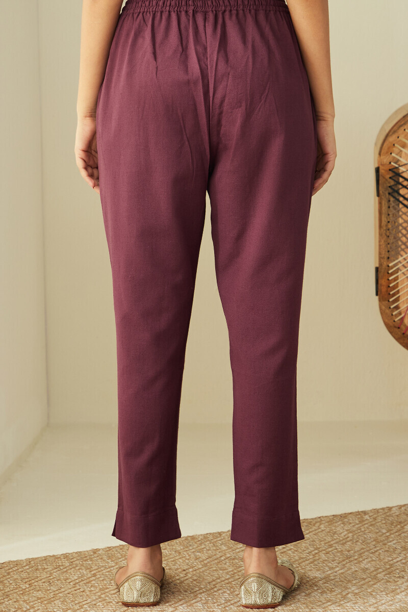 Purple Handcrafted Cotton Flax Narrow Pants