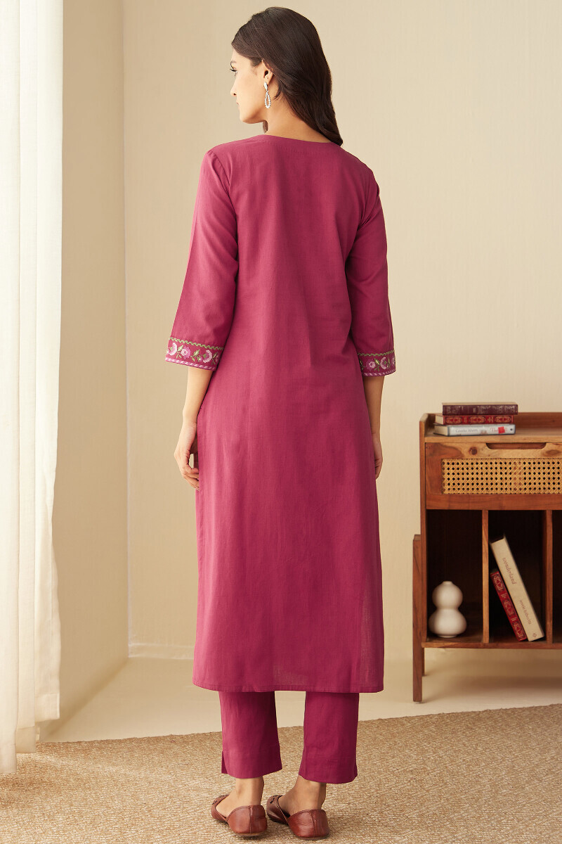 Pink Handcrafted Straight Cotton Flax Kurta