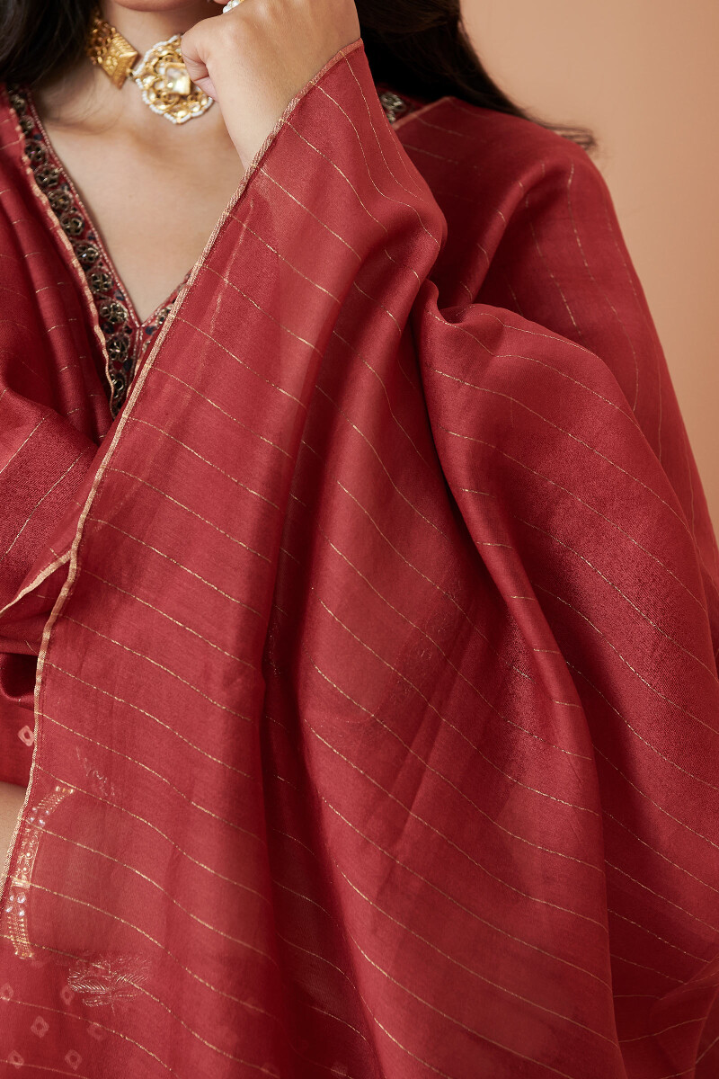 Red Handcrafted Chanderi Dupatta