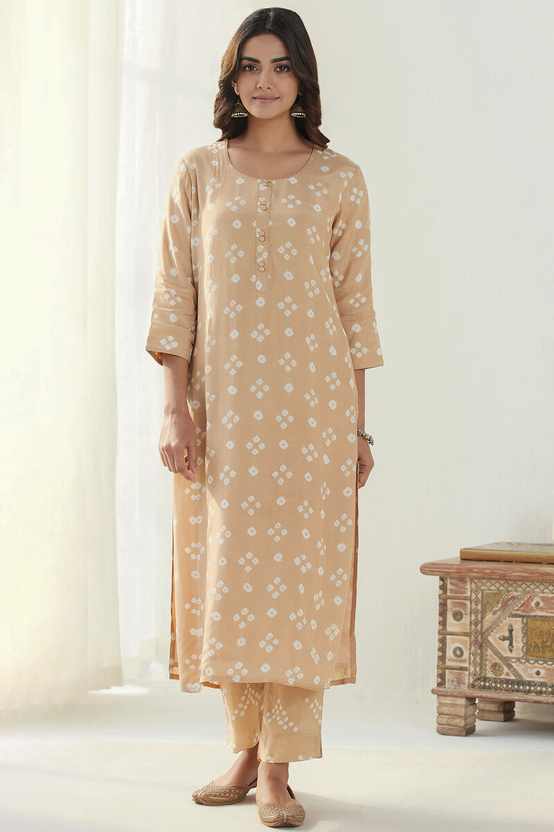 Brown Printed Straight Modal Kurta