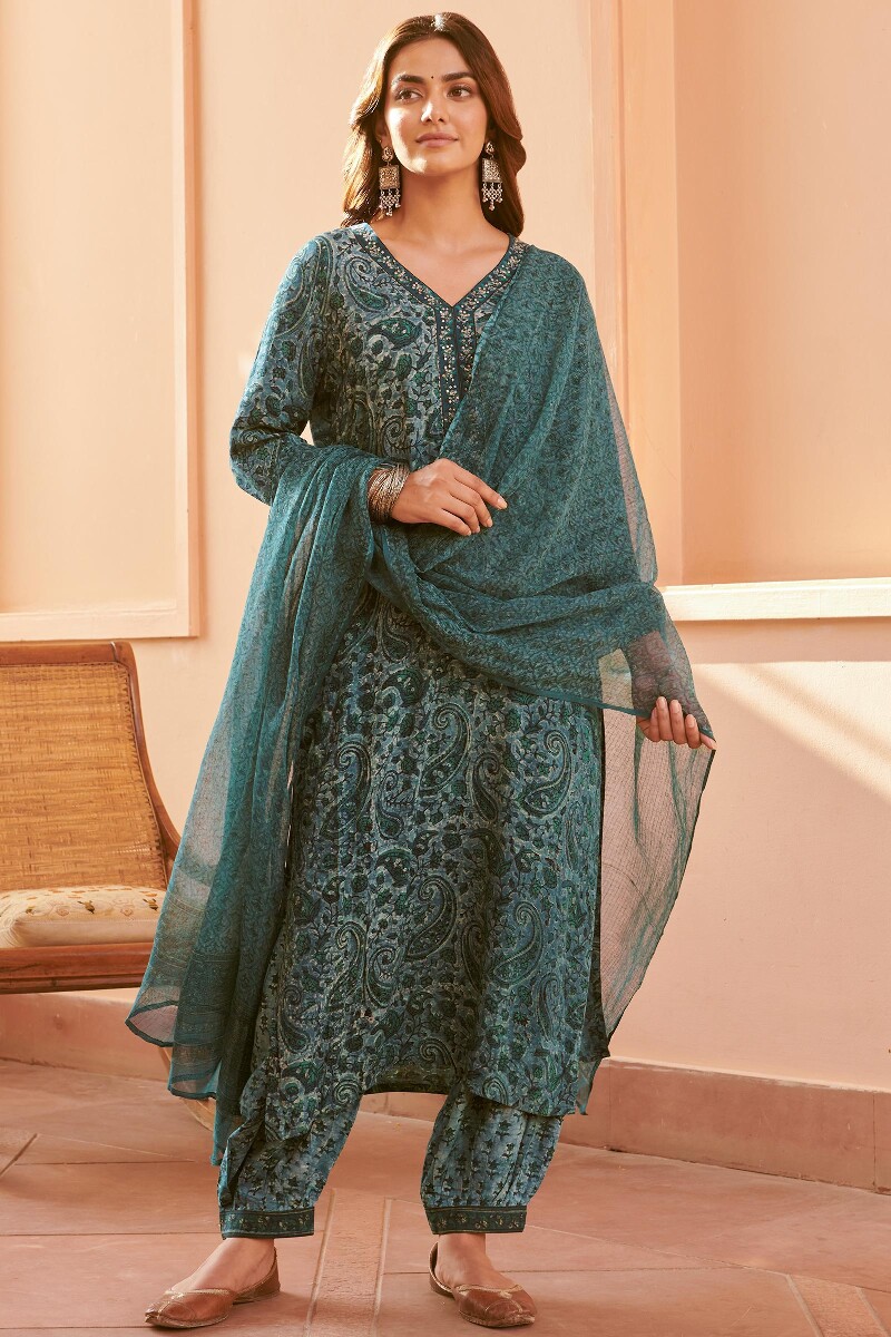 Akola Hand Block-Printed Straight Viscose Kurta