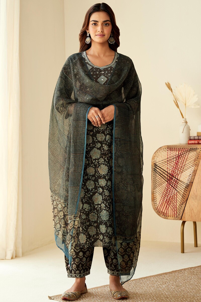 Akola Hand Block-Printed Straight Cotton Kurta