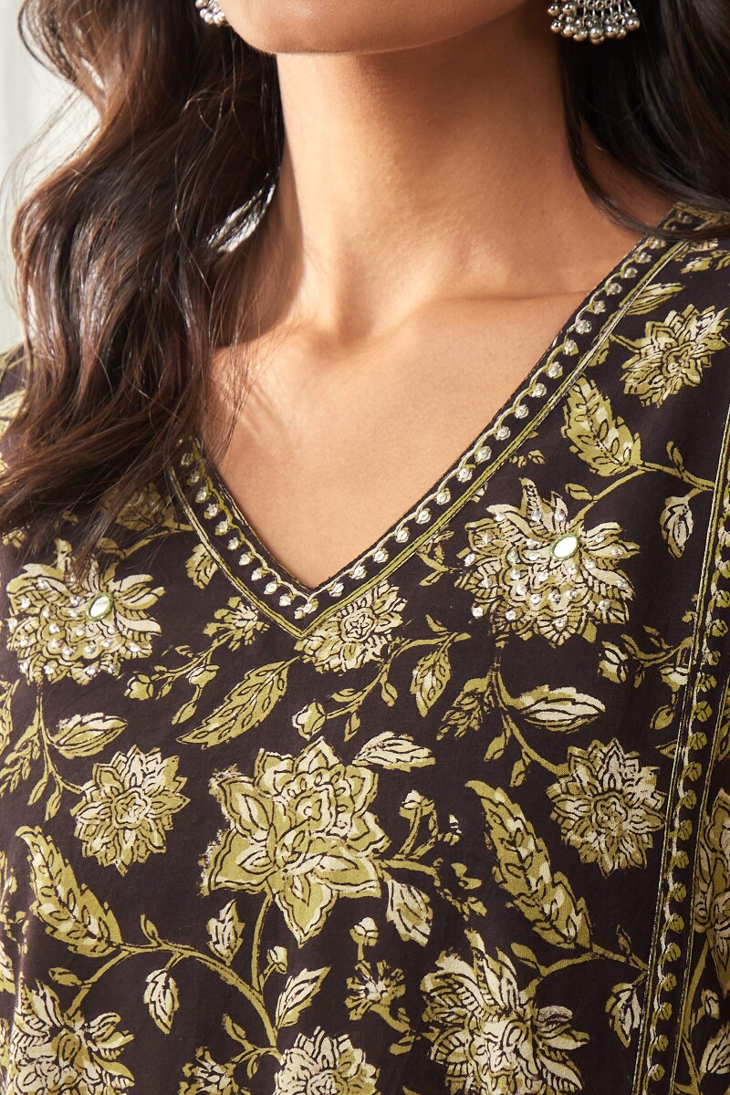 Bagru Hand Block-Printed A-Line Cotton Kurta