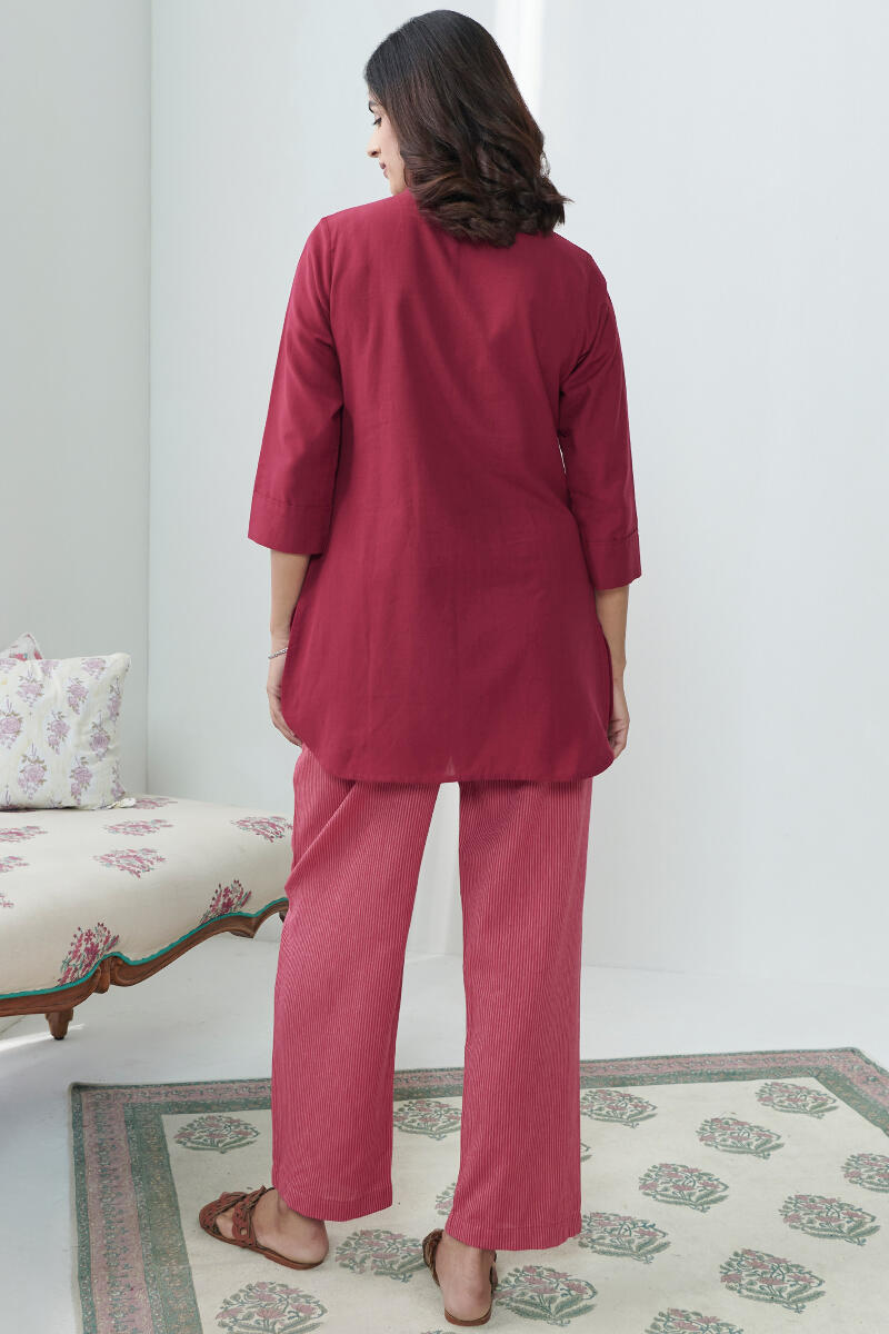 Maroon Handcrafted Cotton Loungewear Set