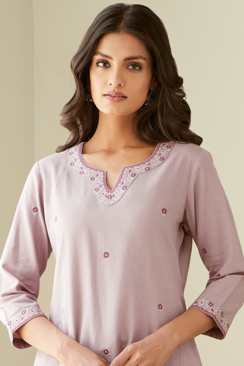 Pale Pink Handcrafted Straight Cotton Flax Kurta