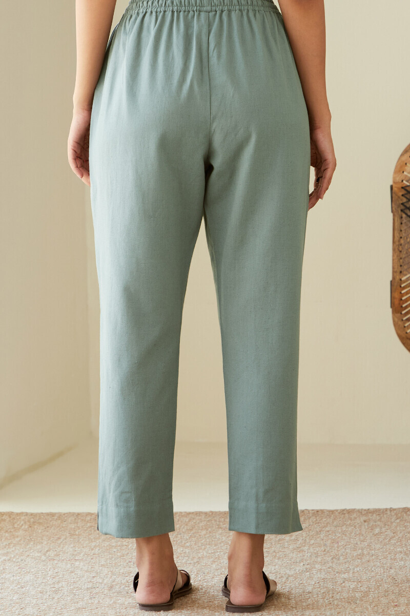 Blue Handcrafted Cotton Flax Narrow Pants