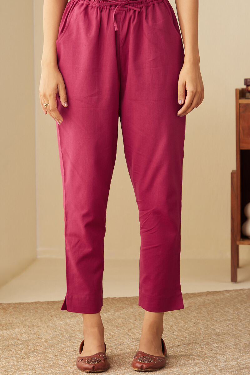 Pink Handcrafted Cotton Flax Narrow Pants