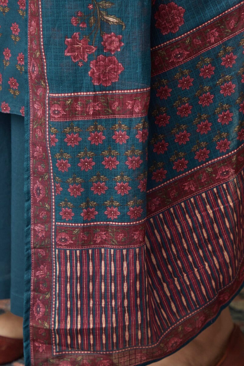 Blue Printed Kota Dupatta