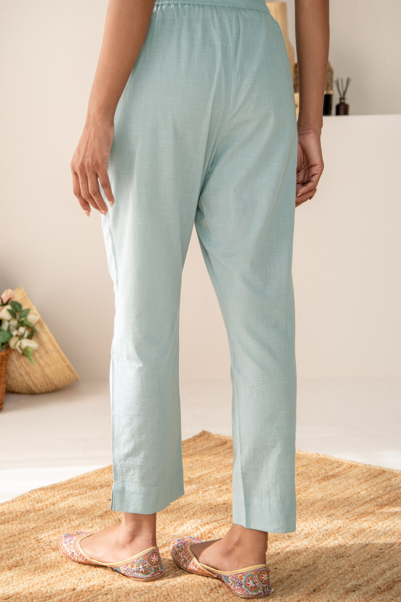 Blue Handcrafted Cotton Narrow Pants