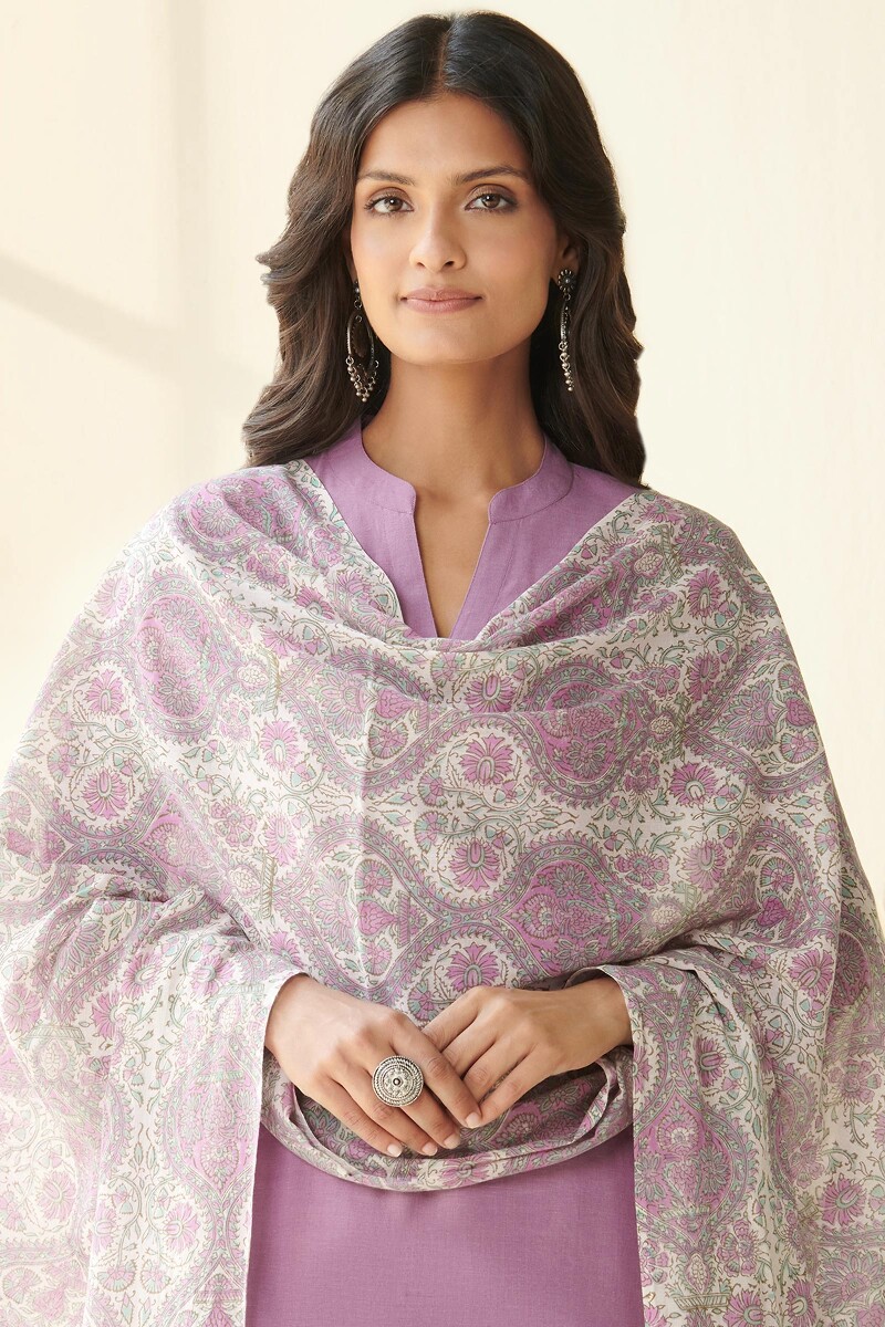 Off-White Hand Block Printed Cotton Mul Dupatta