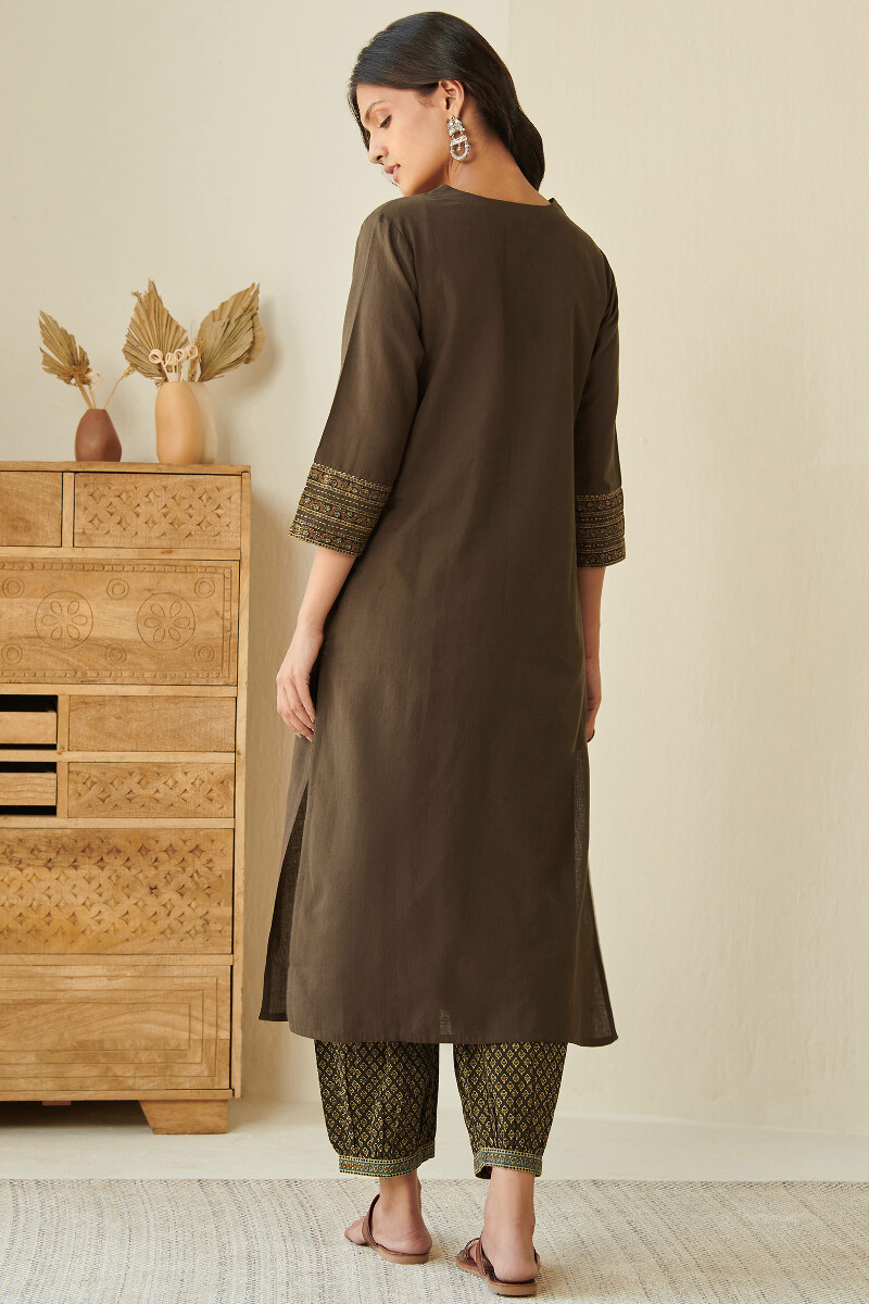 Brown Handcrafted Straight Handloom Kurta