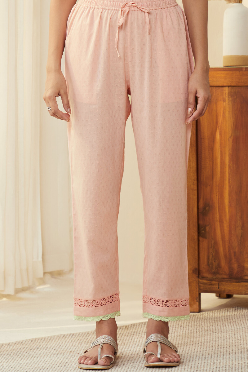 Peach Handcrafted Cotton Dobby Narrow Pants