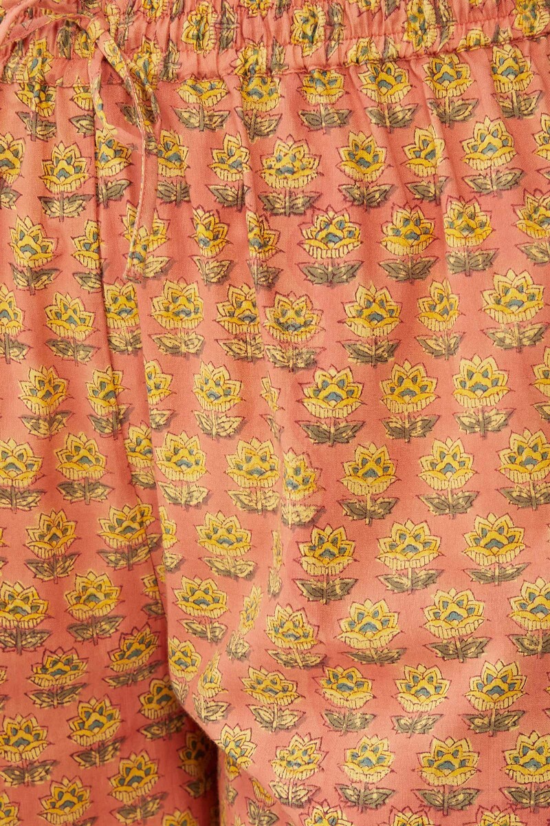 Peach Hand Block-Printed Cotton Izhaar Pants