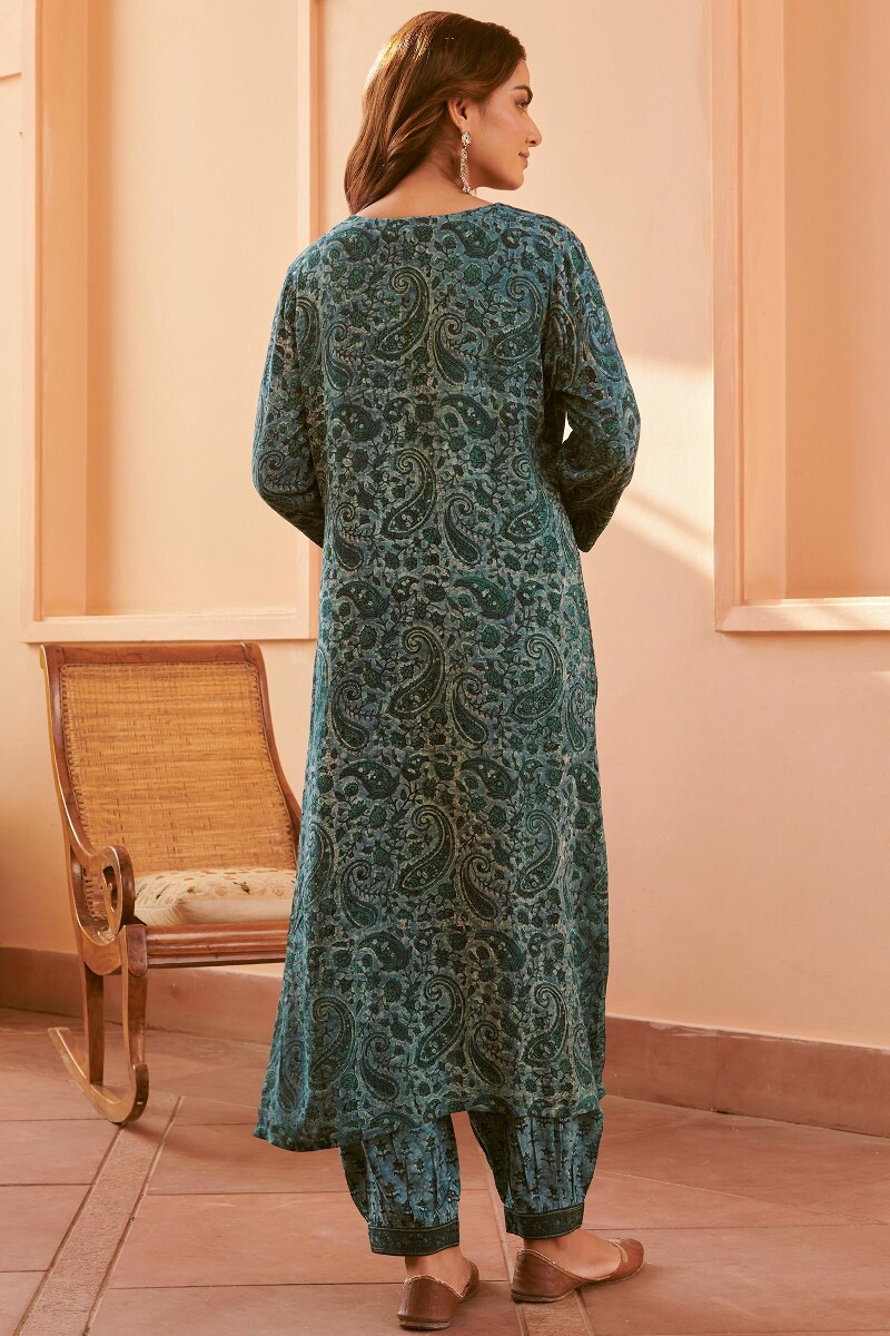 Akola Hand Block-Printed Straight Viscose Kurta