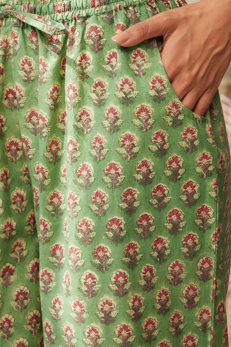 Green Hand Block-Printed Cotton Farsi