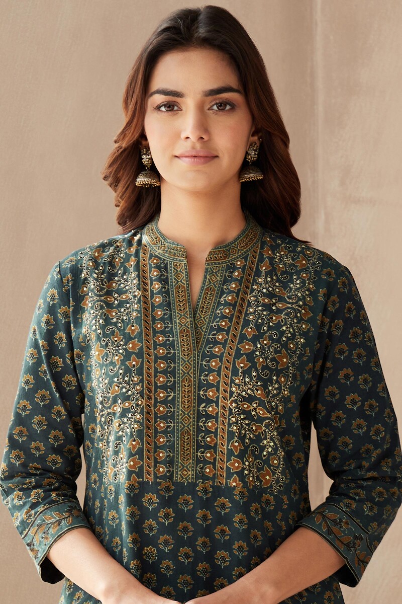 Ajrak Hand Block-Printed Straight Cotton Kurta