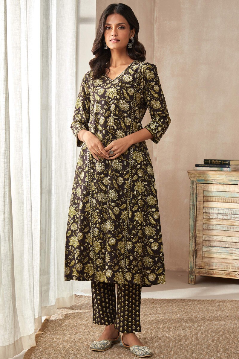 Bagru Hand Block-Printed A-Line Cotton Kurta