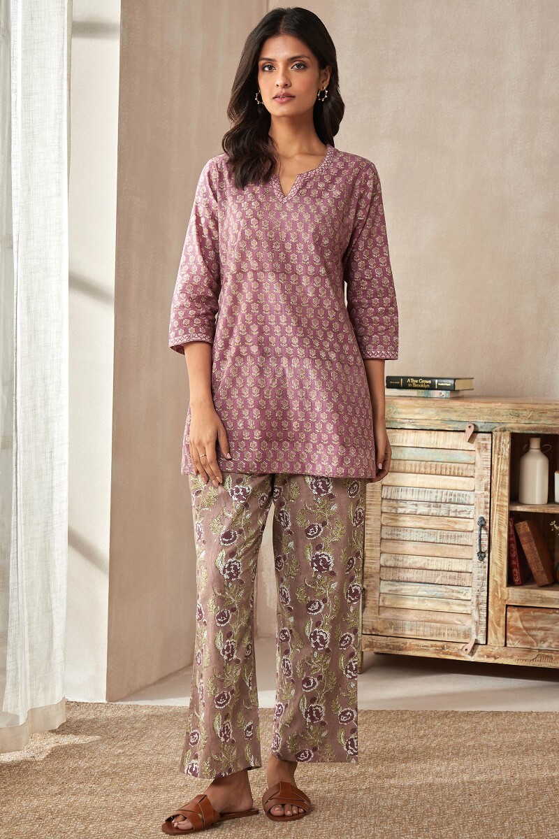 Pink Hand Block-Printed Cotton Loungewear Set